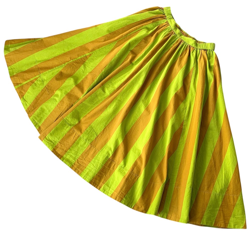 Free People Retro Lowen Striped Cotton Midi Skirt Green Yellow S NWT Dopamine
